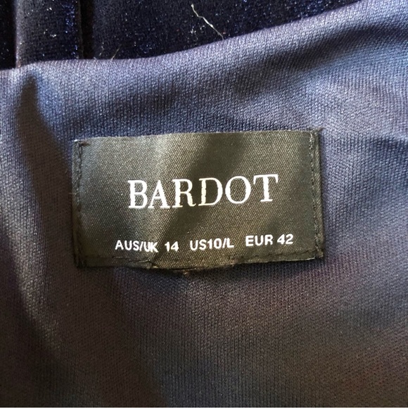 Bardot Raven Dress Size 10 Dark Navy Velvet Midi Thigh Slit Modern Chic Romantic - Picture 7 of 8